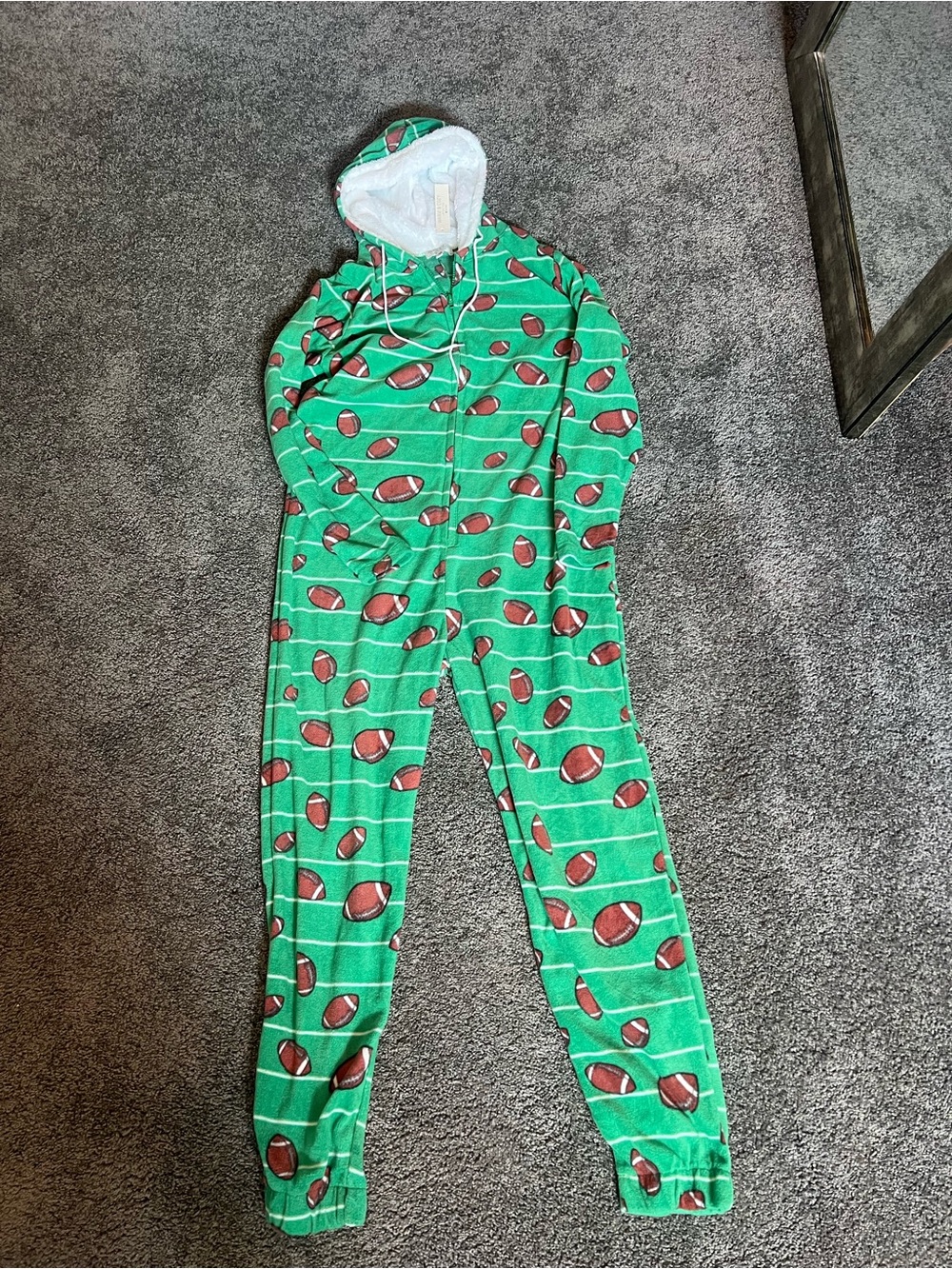 Women's Green Football-Print Hooded Onesie Pajama